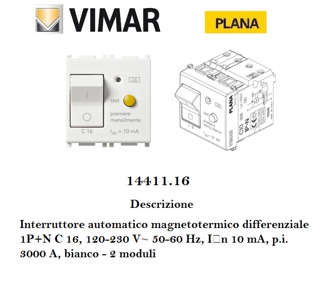 vimar plana interruttore magnetotermico differenziale 1p+n c16