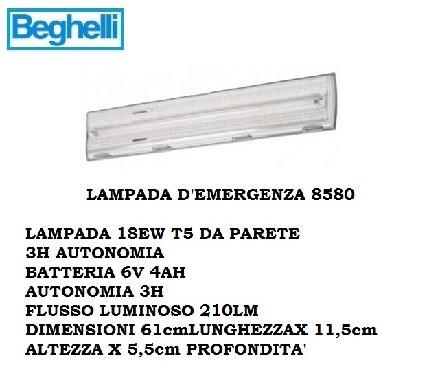 Acquista materiale elettrico e accessori online LAMPADA BEGHELLI DI EMERGENZA  18W DA PARETE ART 8580.