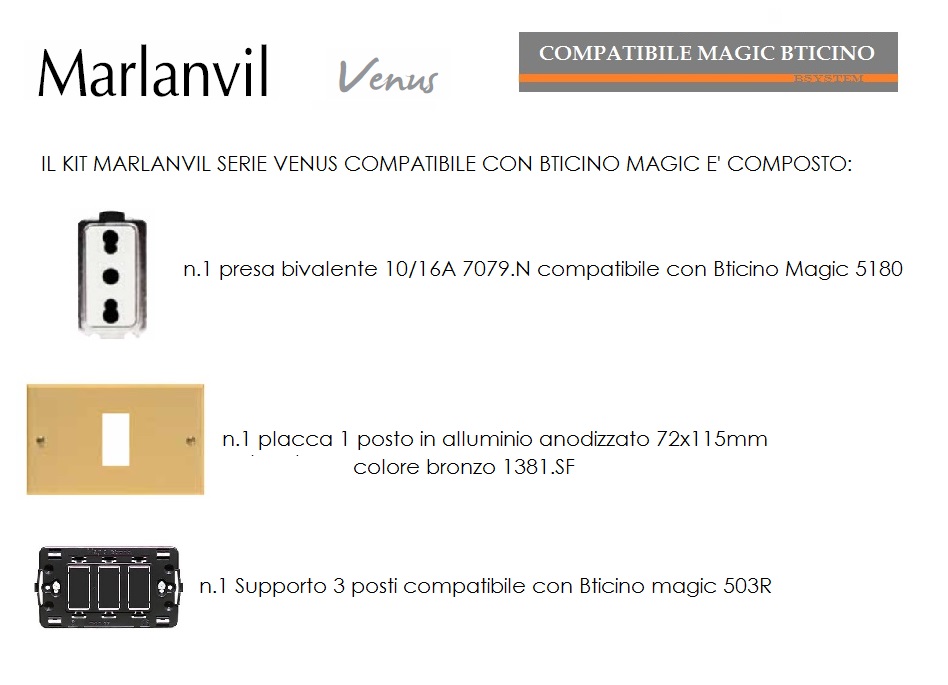 Presa bipasso Compatibile con Bticino Magic come 5180