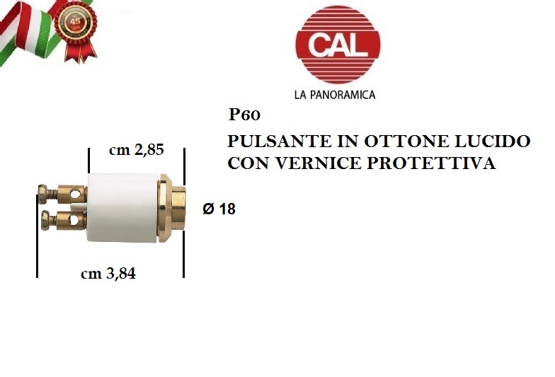 Pulsante campanello ottone P60 diametro 18 DI BATTUTA ESTERNA